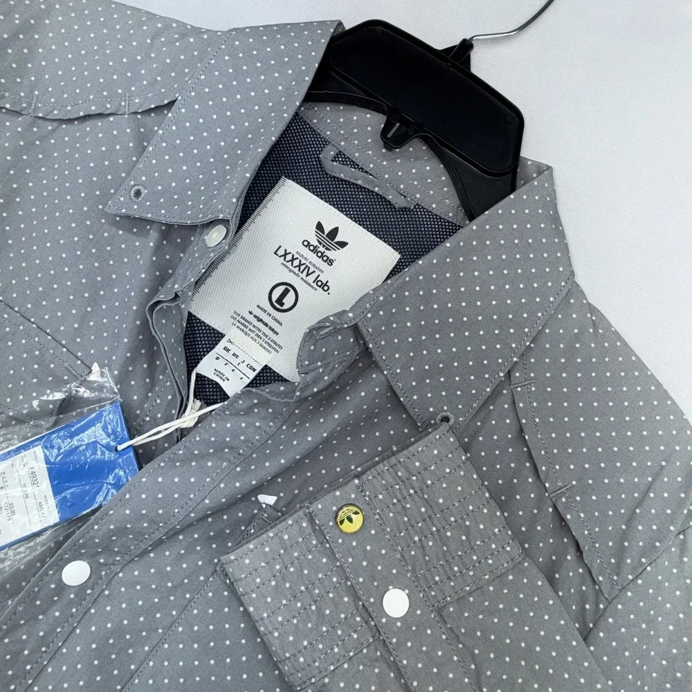 adidas Originals LXXXIV Lab Western Shirt Mens L Gray Polka Dot Snap F49321